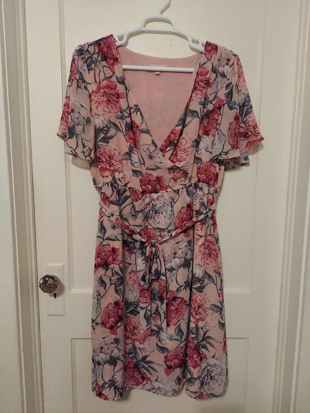 Loft Faux Wrap Dress Womens XLarge Floral Tie Flutter Sleeve Work Office Career